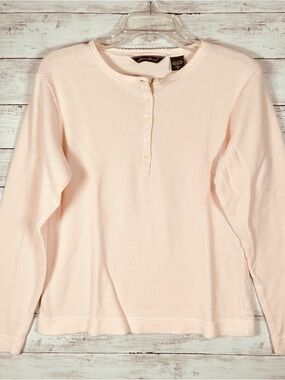 Eddie Bauer Thermal Henley Top M Tall Waffle Knit L/S Peach T-Shirt
